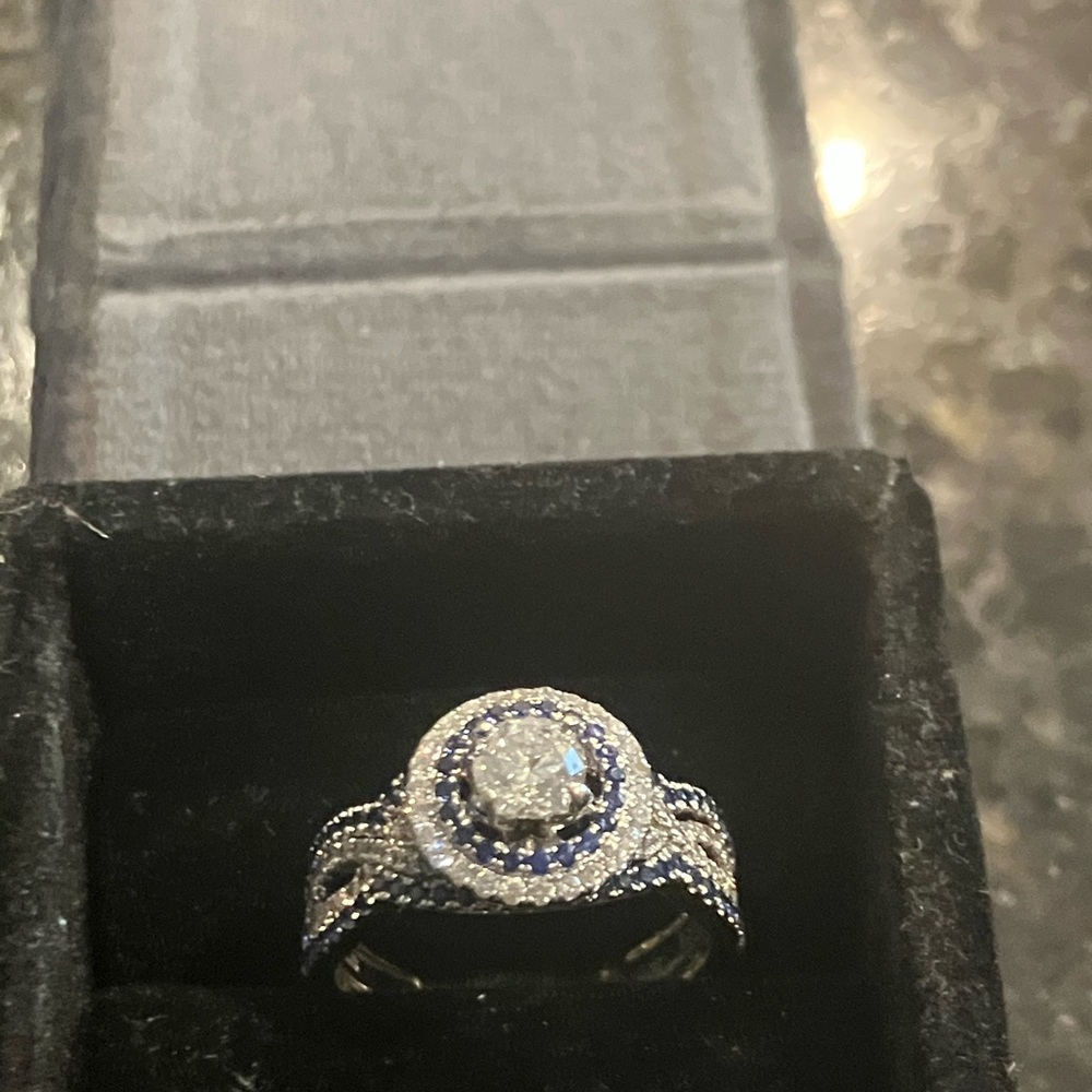 14k White Gold Diamond and Sapphire Wedding Set/Ring by Shane Co. w/ appraisal.